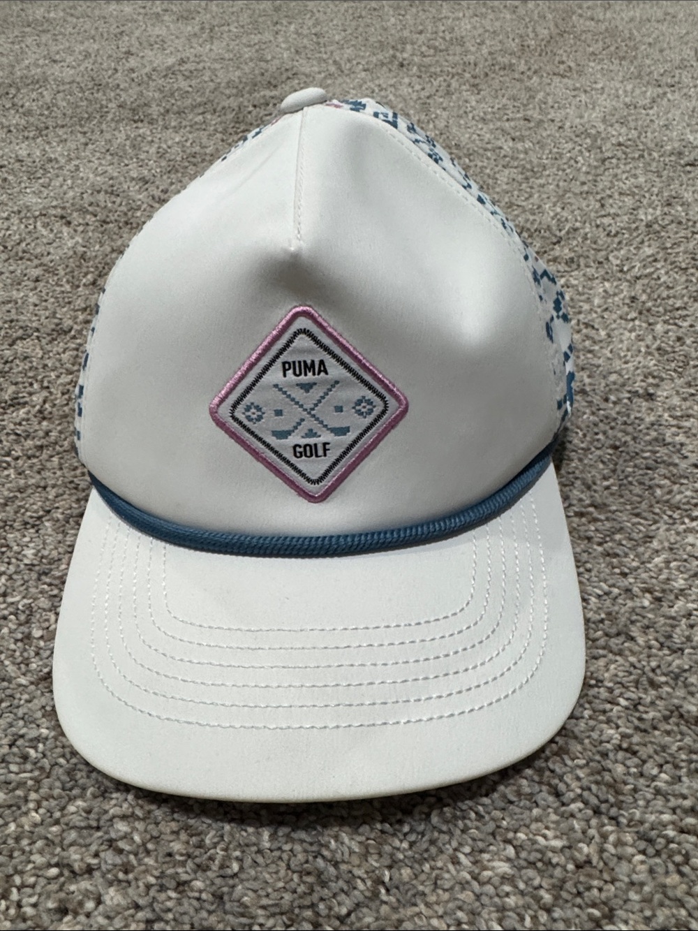 Puma White Golf Trucker Cap with Blue Trim